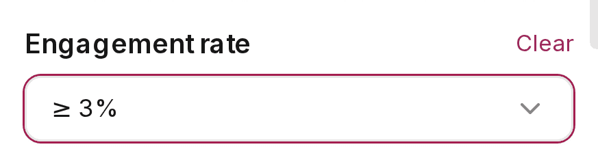 Engagement rate filter set to at least 3 percent