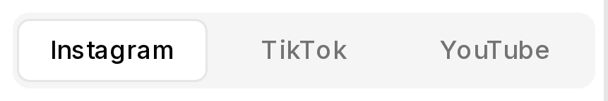 Instagram, TikTok and YouTube platform tabs