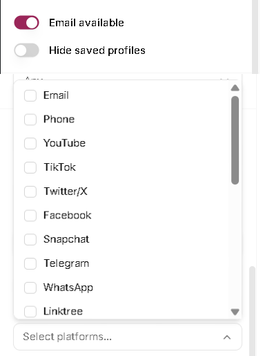 Leewou creator contact information filters with Email available and Socials options