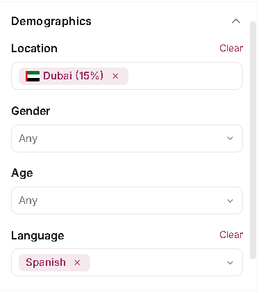 Leewou audience location filter with Min audience percentage in creator search filters